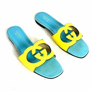 Gucci Interlocking G Cut-Out Slide Turquoise Leather Women's Size 39 US 8